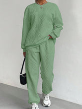 Load image into Gallery viewer, Texture Round Neck Top and Pants Set