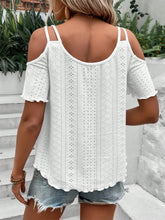 Load image into Gallery viewer, Eyelet Cold Shoulder Short Sleeve Blouse