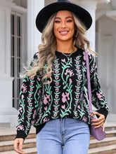 Load image into Gallery viewer, Flower Round Neck Long Sleeve Sweater