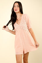 Load image into Gallery viewer, VERY J Lace Detail Puff Sleeve Romper with Pockets