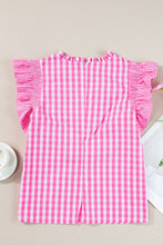 Load image into Gallery viewer, Ruffled Plaid Mock Neck Cap Sleeve Blouse
