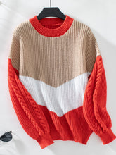 Load image into Gallery viewer, Contrast Round Neck Long Sleeve Sweater