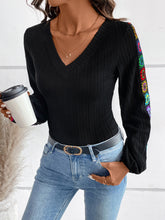 Load image into Gallery viewer, V-Neck Crochet Long Sleeve Top