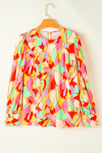 Load image into Gallery viewer, Contrast Print Round Neck Long Sleeve Blouse