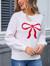 Load image into Gallery viewer, Bow Graphic Round Neck Long Sleeve Sweater