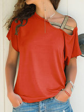 Load image into Gallery viewer, Asymmetrical Neck Short Sleeve T-Shirt