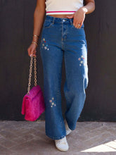 Load image into Gallery viewer, Embroidered Straight Jeans with Pockets