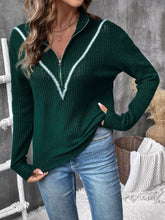 Load image into Gallery viewer, Perfee Contrast Half Zip Long Sleeve Sweater