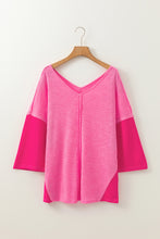 Load image into Gallery viewer, Exposed Seam V-Neck Three-Quarter Sleeve Blouse