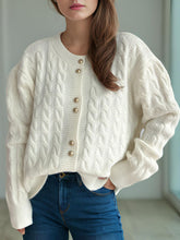 Load image into Gallery viewer, Cable-Knit Round Neck Long Sleeve Cardigan
