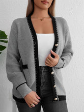 Load image into Gallery viewer, Contrast Trim Button Up Long Sleeve Cardigan