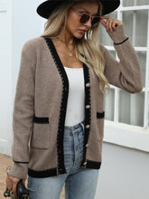 Load image into Gallery viewer, Contrast Trim Button Up Long Sleeve Cardigan
