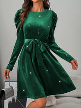 Load image into Gallery viewer, Glitter Round Neck Puff Sleeve Dress