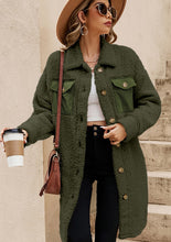 Load image into Gallery viewer, Collared Neck Long Sleeve Longline Teddy Jacket