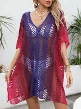 Load image into Gallery viewer, Openwork Contrast V-Neck Cover-Up