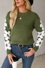 Load image into Gallery viewer, Flower Round Neck Long Sleeve Sweater