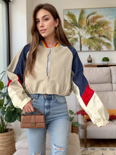 Load image into Gallery viewer, Contrast Baseball Collar Zip Up Long Sleeve Jacket