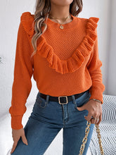 Load image into Gallery viewer, Ruffled Round Neck Long Sleeve Sweater