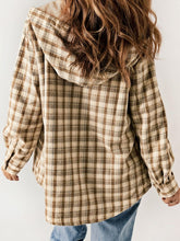 Load image into Gallery viewer, Plaid Snap Down Plush Hooded Jacket