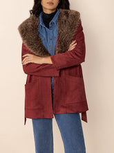Load image into Gallery viewer, Fuzzy Collared Neck Tie Waist Jacket