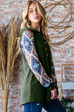 Load image into Gallery viewer, Heimish Full Size Half Button Printed Long Sleeve Hooded Top