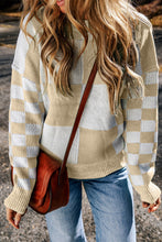 Load image into Gallery viewer, Checkered Round Neck Drop Shoulder Sweater