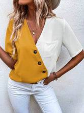 Load image into Gallery viewer, Decorative Button Surplice Short Sleeve Blouse