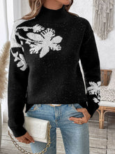 Load image into Gallery viewer, Perfee Flower Mock Neck Long Sleeve Sweater