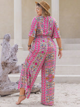 Load image into Gallery viewer, Plus Size Printed Half Sleeve Wide Leg Jumpsuit
