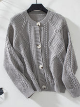 Load image into Gallery viewer, Cable-Knit Round Neck Button Up Cardigan