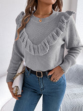 Load image into Gallery viewer, Ruffled Round Neck Long Sleeve Sweater