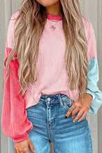 Load image into Gallery viewer, Color Block Round Neck Long Sleeve Top
