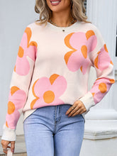 Load image into Gallery viewer, Flower Round Neck Long Sleeve Sweater