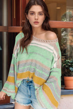Load image into Gallery viewer, Contrast Striped Boat Neck Dropped Shoulder Sweater
