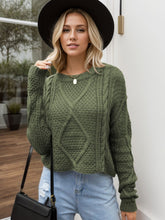 Load image into Gallery viewer, Cable-Knit Round Neck Dropped Shoulder Sweater