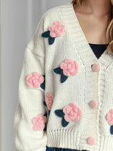 Load image into Gallery viewer, Flower Button Down V-Neck Long Sleeve Cardigan