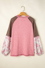 Load image into Gallery viewer, Plaid Floral Patchwork Round Neck Long Sleeve Top