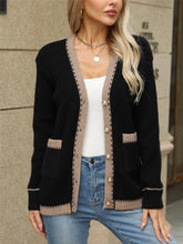 Load image into Gallery viewer, Contrast Trim Button Up Long Sleeve Cardigan