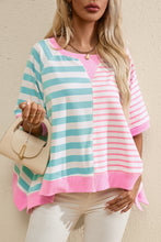 Load image into Gallery viewer, Contrast Stripes Round Neck Half Sleeve T-Shirt