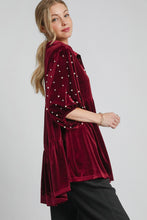 Load image into Gallery viewer, Umgee Pearl Detail Collared Neck Velvet Babydoll Blouse