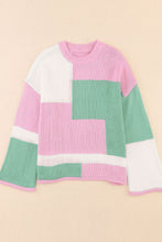 Load image into Gallery viewer, Color Block Round Neck Drop Shoulder Sweater