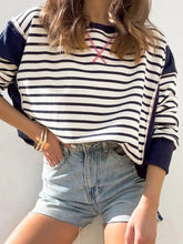 Load image into Gallery viewer, Slit Exposed Seam Striped Long Sleeve Sweatshirt