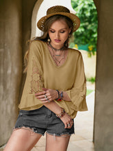 Load image into Gallery viewer, Plus Size Lace Detail V-Neck Flounce Sleeve Blouse