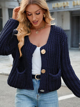 Load image into Gallery viewer, Round Neck Button Up Cardigan with Pockets