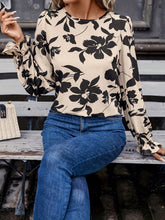 Load image into Gallery viewer, Bow Back Printed Round Neck Flounce Sleeve Blouse