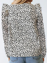 Load image into Gallery viewer, Ruffled Leopard Notched Long Sleeve Blouse