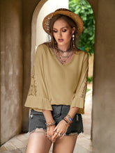 Load image into Gallery viewer, Plus Size Lace Detail V-Neck Flounce Sleeve Blouse