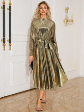 Load image into Gallery viewer, Tie Waist Long Sleeve Midi Dress