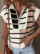 Load image into Gallery viewer, Striped Half Zip Sweater Vest