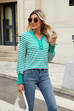 Load image into Gallery viewer, Contrast Striped Notched Long Sleeve Top